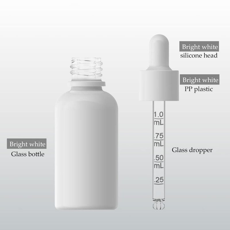 seafulee 1oz White Coated Eye Glass Dropper Bottles (30ML) with White Cap and Pipettes  UV Safe Bottles for Essential Oils and Aromatherapy (Pack of 6) - Image 2